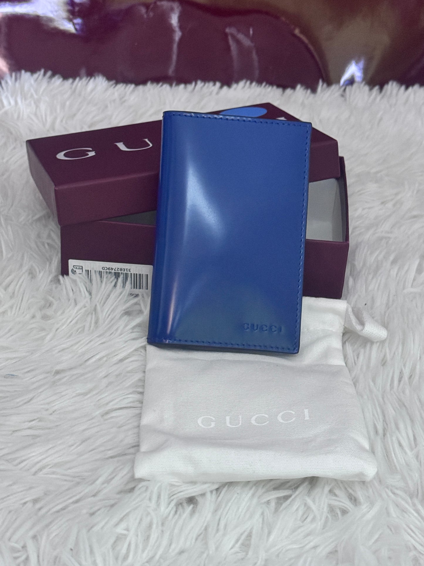GUCCI Blue Leather Bi-Fold Embossed Card Case