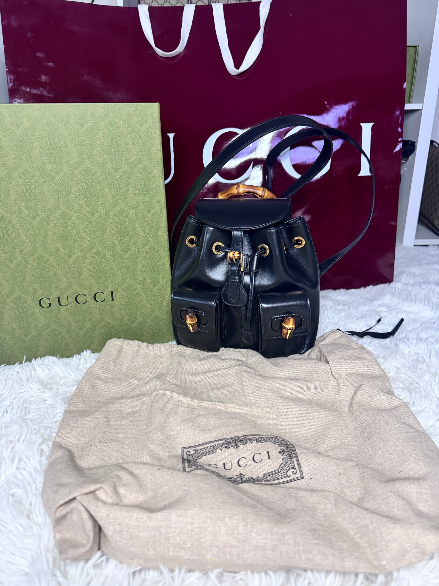 Gucci Bamboo Rucksack Small Black Leather Backpack