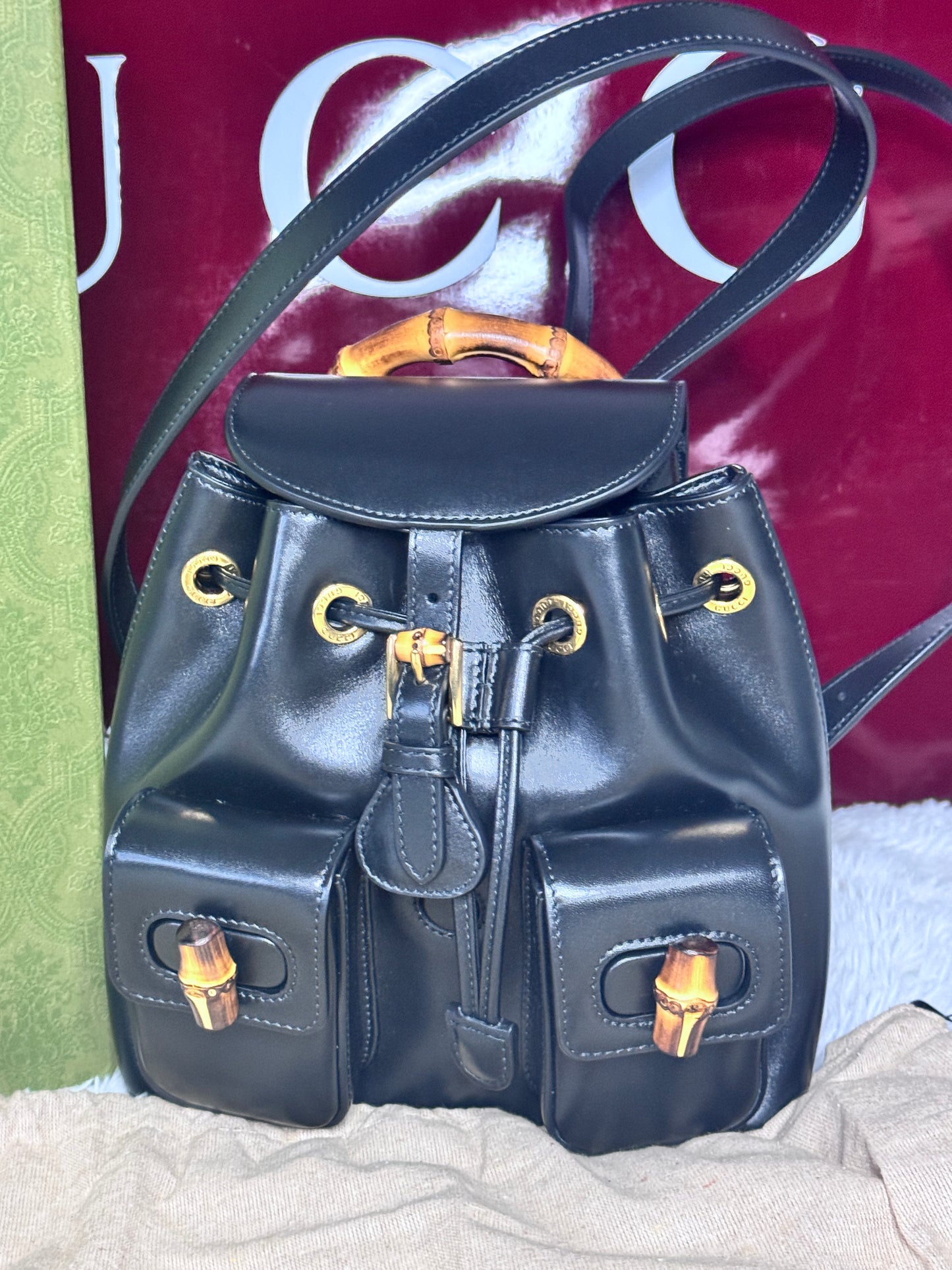 Gucci Bamboo Rucksack Small Black Leather Backpack