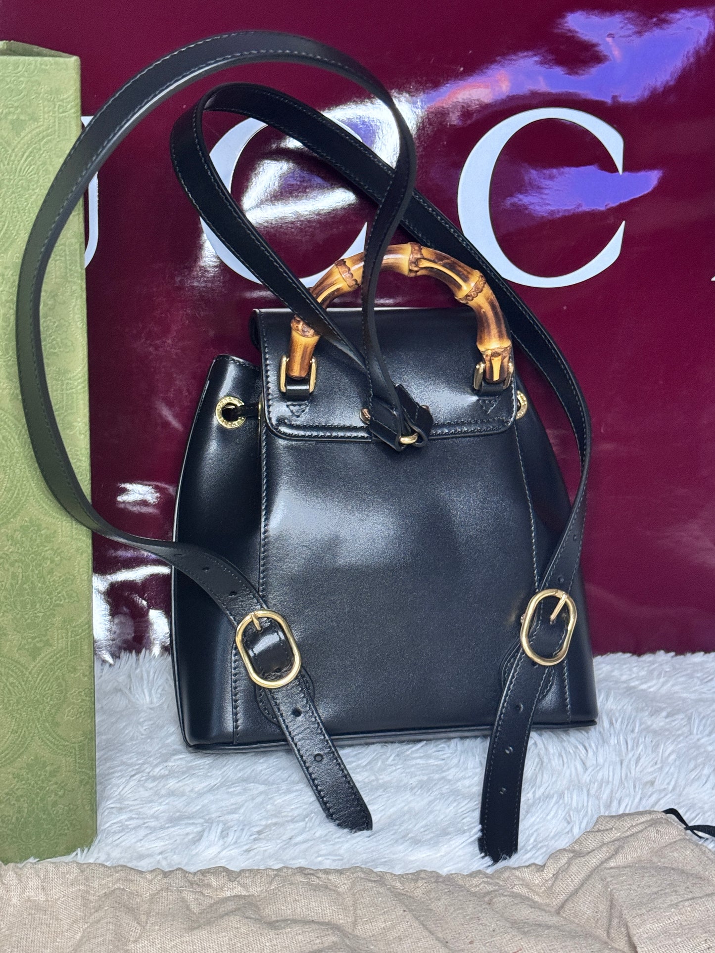 Gucci Bamboo Rucksack Small Black Leather Backpack