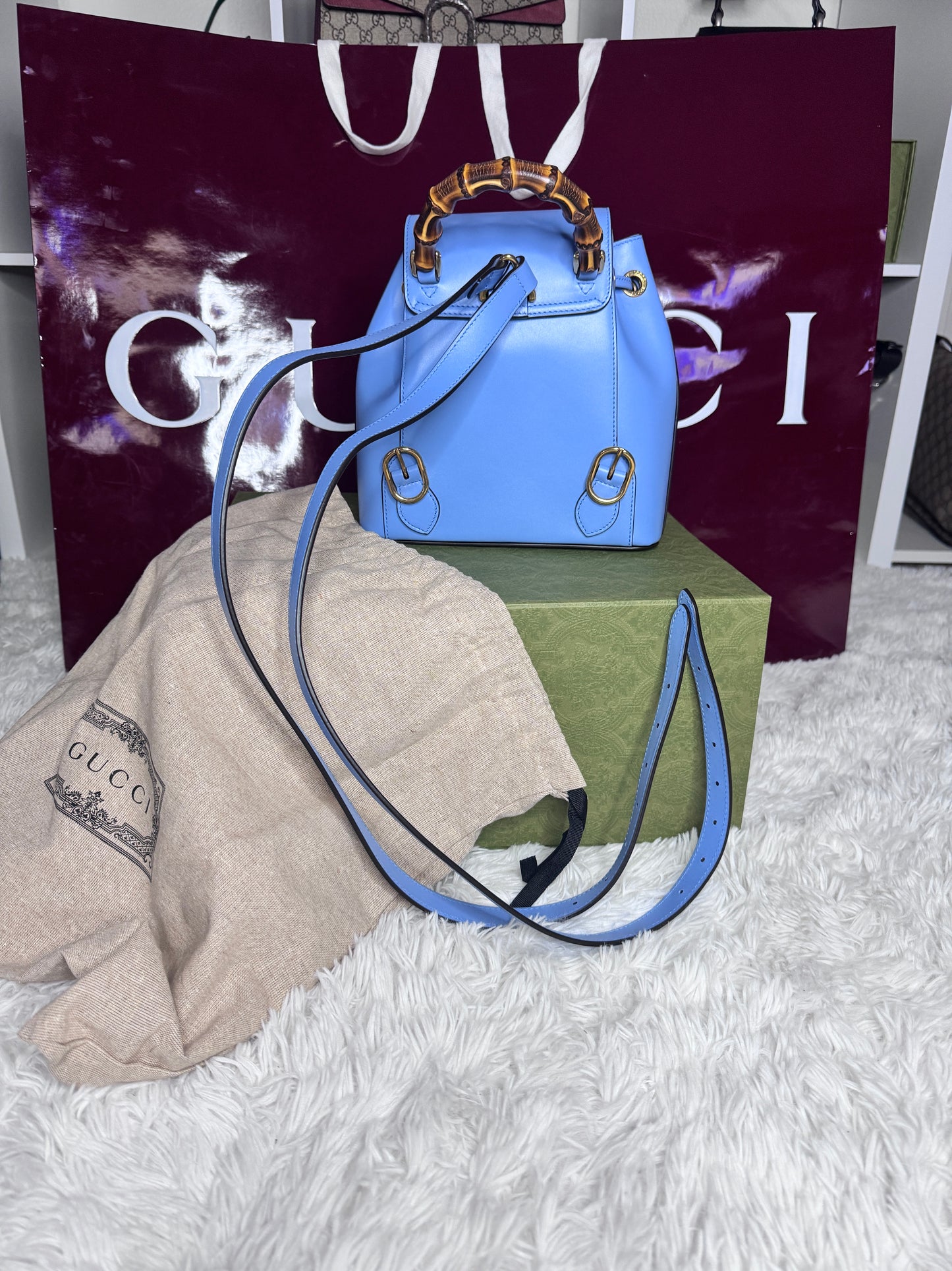 Gucci Bamboo Rucksack Small Blue Leather Backpack