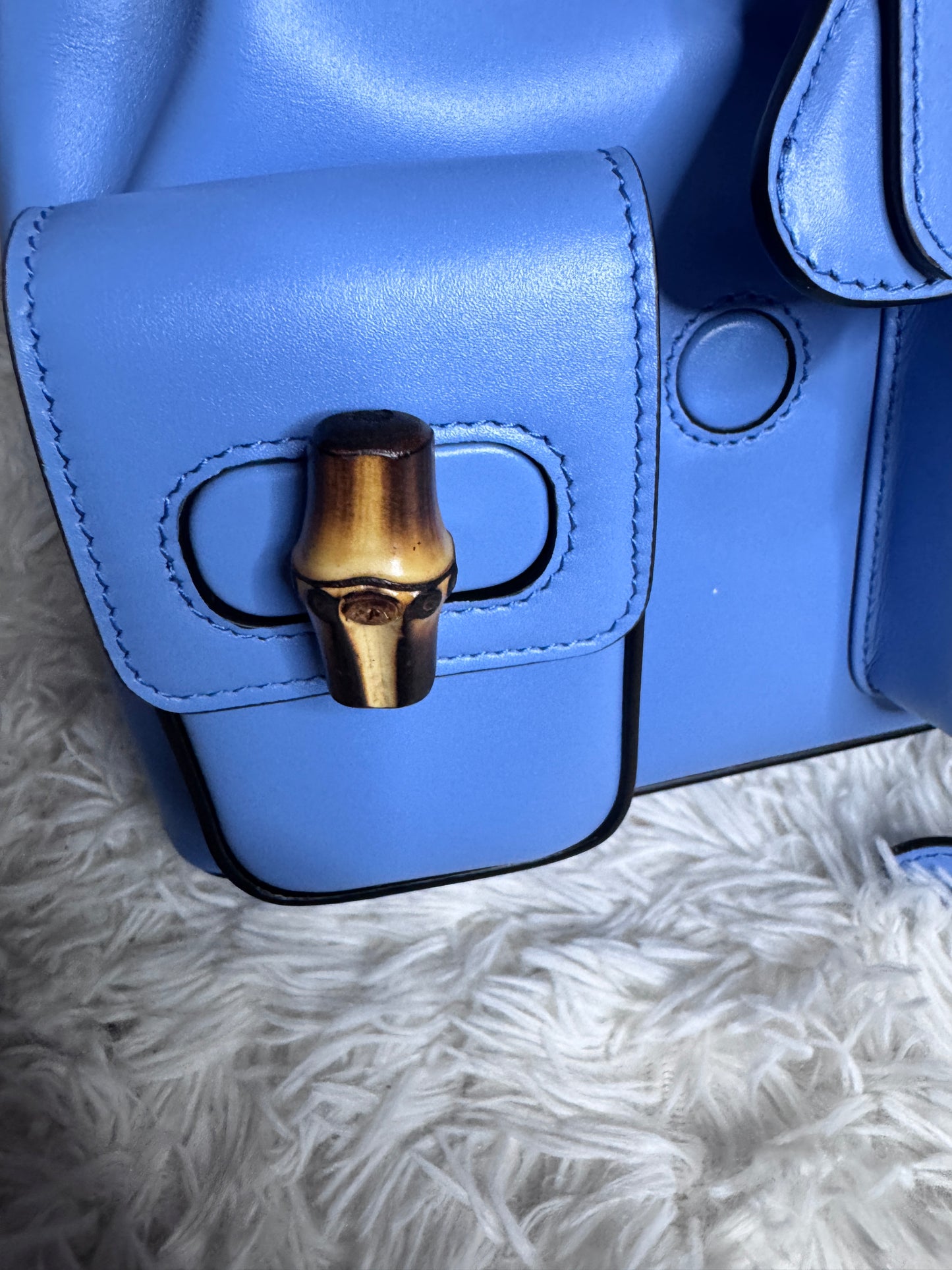 Gucci Bamboo Rucksack Small Blue Leather Backpack