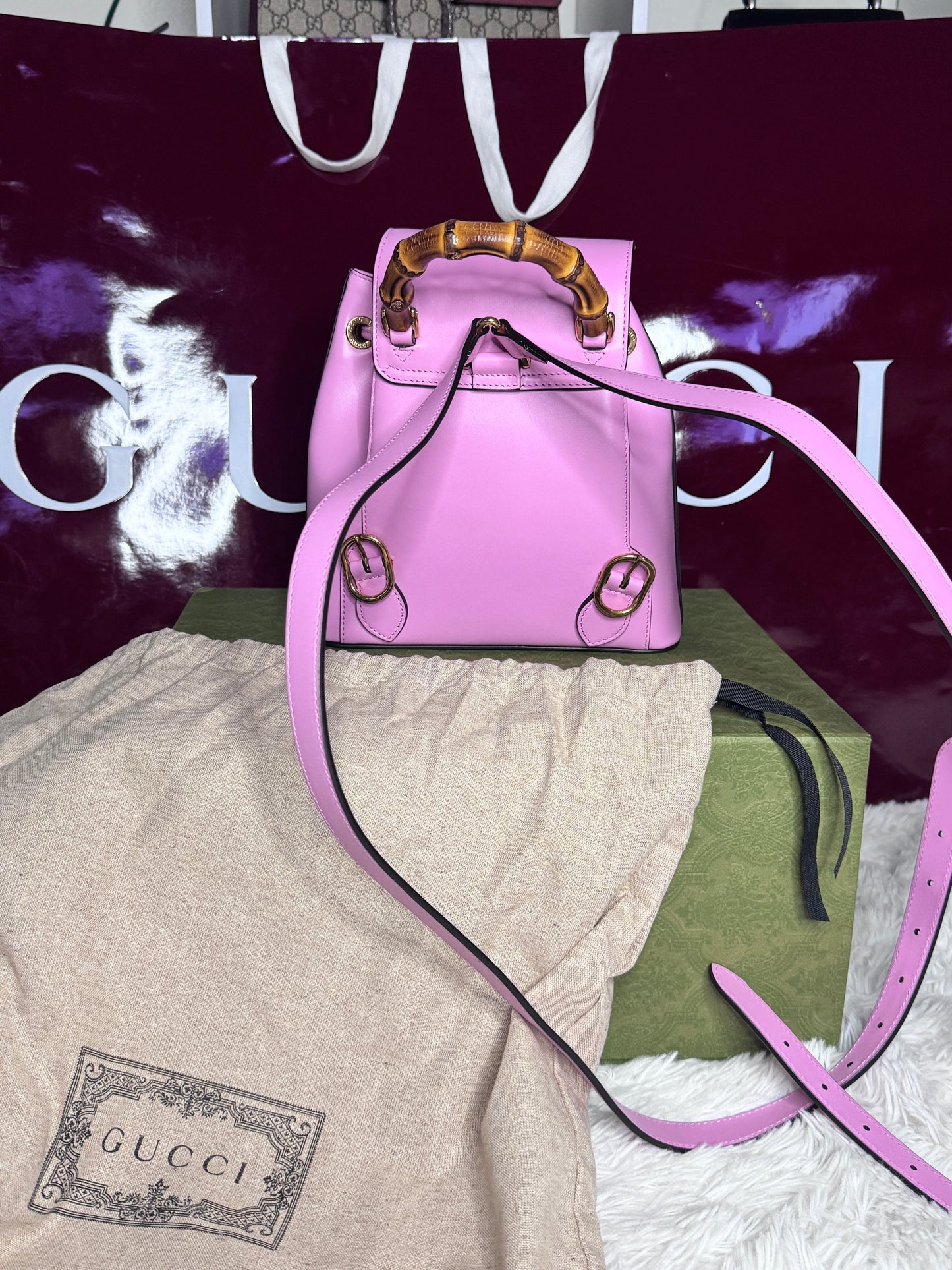 Gucci Bamboo Rucksack Small Pink Leather Backpack