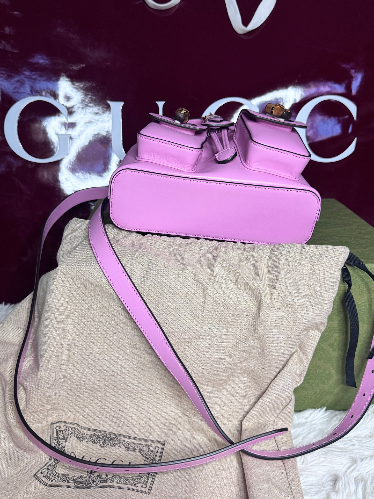 Gucci Bamboo Rucksack Small Pink Leather Backpack